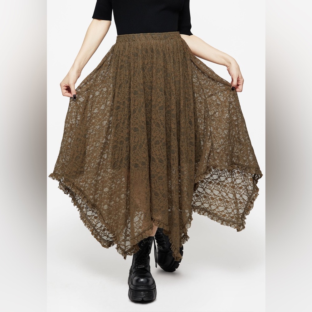 Disturbia Myrtle Floral Lace Handkerchief Hem Midi Skirt US 12 / UK 16 - Picture 6 of 9